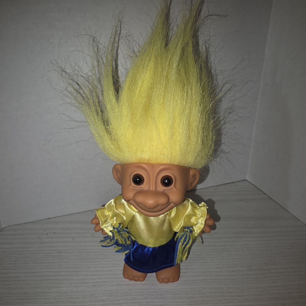Russ Yellow and Blue Troll Doll with Iconic Hair